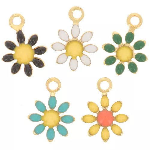 Ciondoli a forma di fiore di margherita 7 mm con resina epossidica - Oro - Multicolore x5
