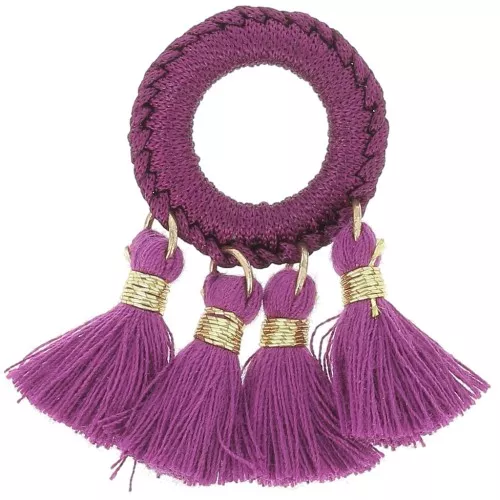Pendente con pompons in policotone 47x25 mm - Prugna - Oro x1