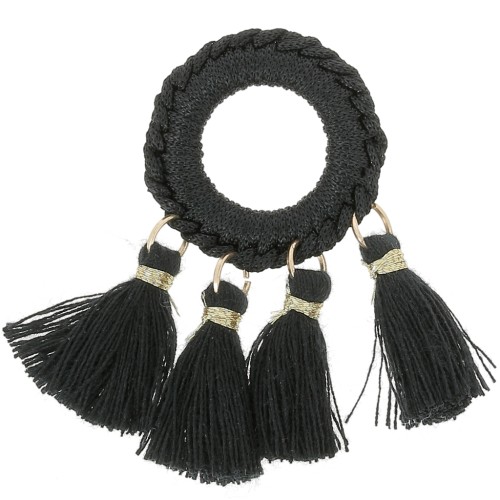 Pendente pompon in policotone 47x25 mm - Nero - Oro x1