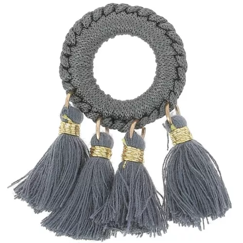 Pendente con pompon in policotone 47x25 mm - Grigio scuro - Oro x1