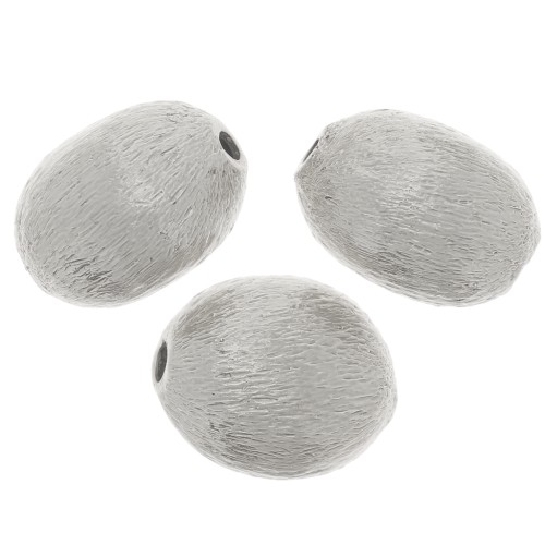 Perline di oliva effetto spazzolato 10x8 mm - Argento x10