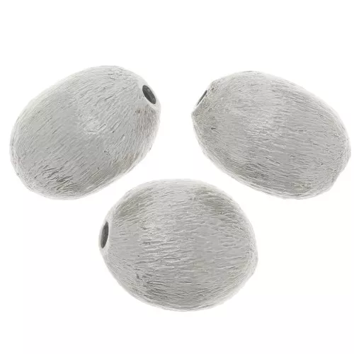 Perline di oliva effetto spazzolato 10x8 mm - Argento x10