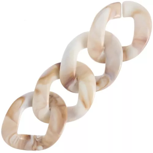 Maglia ovale ritorta in acrilico 40x33 mm - Bianco marmorizzato - Marrone x1
