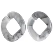 Maglia ovale ritorta in acrilico 40x33 mm - Grigio marmorizzato - Nero x1