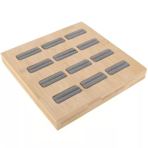 Portagioie - vassoio per 12 anelli 16x16 cm - Bambù - Grigio scamosciato x1