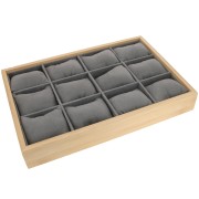 Espositore per orologi e bracciali - 12 cuscini - 35x24cm Bambù - Camoscio grigio x1|raw }}