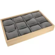 Espositore per orologi e bracciali - 12 cuscini - 35x24cm Bambù - Camoscio grigio x1