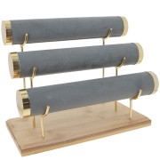 Portagioie per bracciali - 3 livelli - 24x30 cm bambù e camoscio grigio x1|raw }}