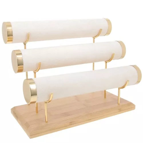 Portagioie per bracciali - 3 livelli - 24x30 cm bambù e camoscio Beige x1