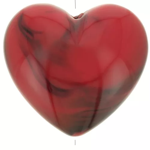 Perla cuore 26x27 mm in resina opaca - Rosso marmorizzato x1
