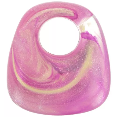 Pendente trapezio in resina trasparente 23x21 mm - Rosa marmorizzata - Oro x1