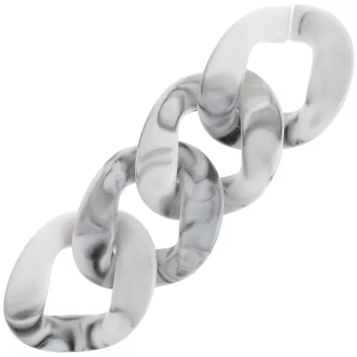 Maglia ovale ritorta in acrilico 39,5x32 mm - Bianco marmorizzato - Nero x1