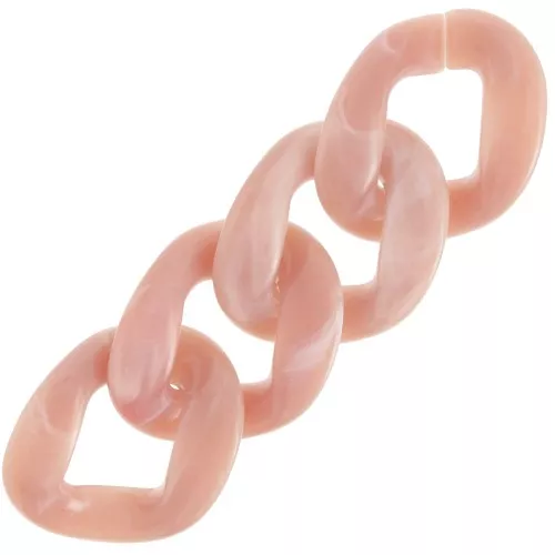 Maglia ovale ritorta in acrilico 39x32 mm - Rosa antico marmorizzato - Bianco x1