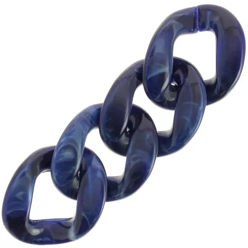 Maglia ovale ritorta in acrilico 39x32 mm - Blu scuro marmorizzato - Bianco x1