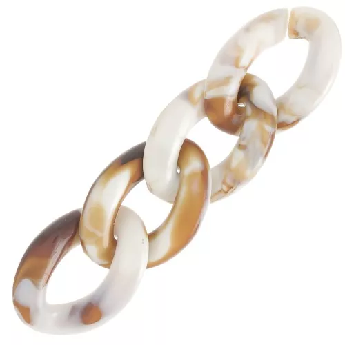 Maglia ovale ritorta in acrilico 29x21 mm - Bianco marmorizzato - Marrone x1