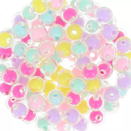Set di perline rotonde 8 mm - Trasparente - Multicolore pastello x15