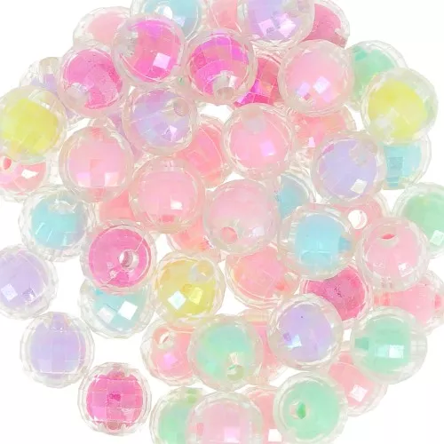 Assortimento di perline sfaccettate rotonde 10 mm - AB trasparente - Multi Pastel x10