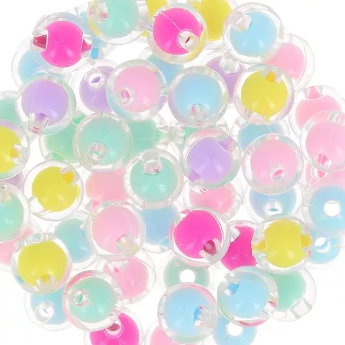 Set di perline rotonde 10 mm - trasparenti - Multicolore pastello x10