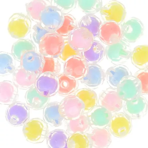 Assortimento di perline tonde sfaccettate 10 mm - Trasparente - Multicolore Pastello x10
