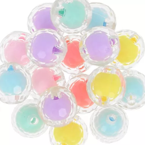 Assortimento di perline sfaccettate rotonde 16 mm - Trasparente - Multicolore Pastello x6