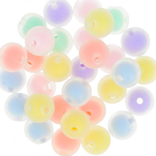 Assortimento di perline tonde effetto smerigliato 11,5 mm - Trasparente - Multi Pastello x10