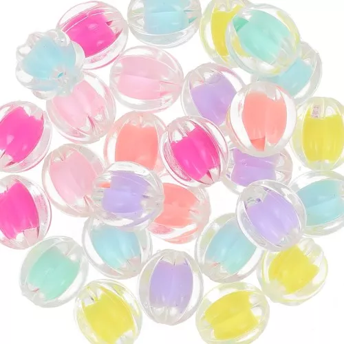 Set di perline tonde a strisce 12 mm - Trasparente - Multicolore pastello x8