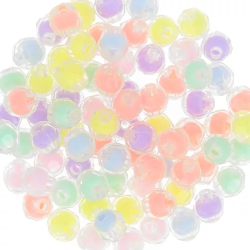 Assortimento di perline tonde appiattite sfaccettate 8x7,5 mm Trasparente -Multi Pastello x15