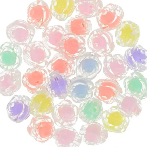 Set di perline floreali 11 mm - Trasparente - Multicolore Pastello x8