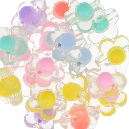 Assortimento di perline a fiore 17,5 mm - Trasparente - Multicolore Pastello x6