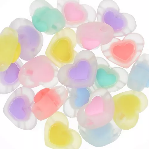 Assortimento di perline a cuore smerigliato 17x13 mm - Trasparente - Multicolore Pastello x6