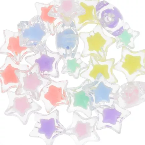 Assortimento di perle sfaccettate 15 mm - Trasparente - Multi Pastello x8