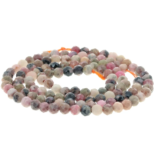 Perla rotonda sfaccettata da 3 mm in pietra semipreziosa - Rodonite x 39 cm