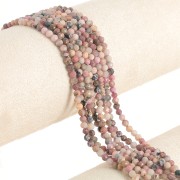 Perla rotonda sfaccettata da 3 mm in pietra semipreziosa - Rodonite x 39 cm
