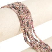 Perla rotonda sfaccettata da 3 mm in pietra semipreziosa - Rodonite x 39 cm