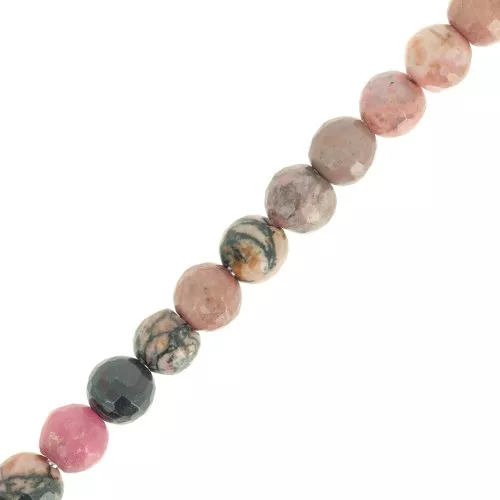 Perline sfaccettate rotonde da 6 mm in pietra semipreziosa - Rodonite x38cm