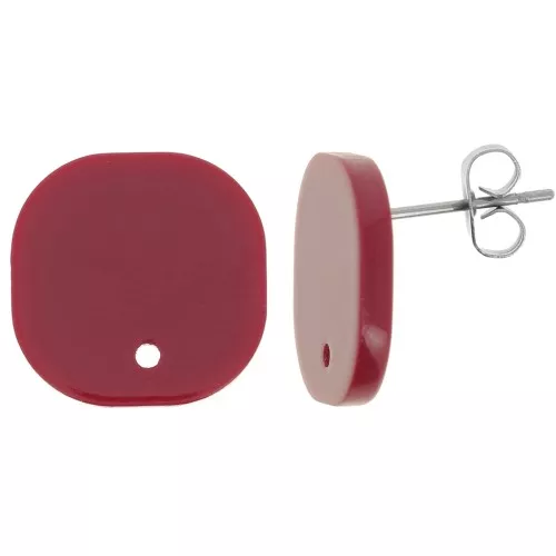 Orecchini perno quadrati a in acrilico opaco 15 mm - Bordeaux x2