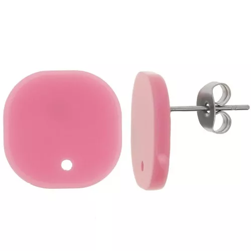 Orecchini perno quadrati a in acrilico opaco 15 mm - Rosa antico x2