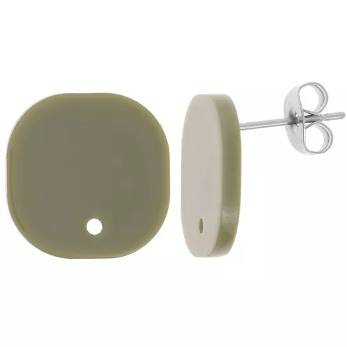 Orecchini perno quadrati a in acrilico opaco 15 mm - Olive x2