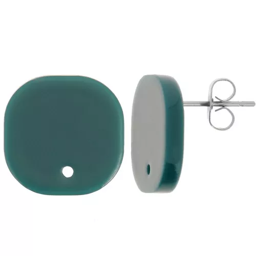Orecchini perno quadrati a in acrilico opaco 15 mm - Verde bottiglia x2