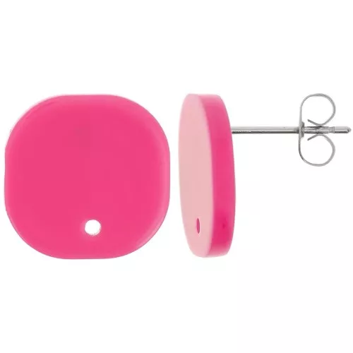 Orecchini perno quadrati a in acrilico opaco 15 mm - Fucsia x2