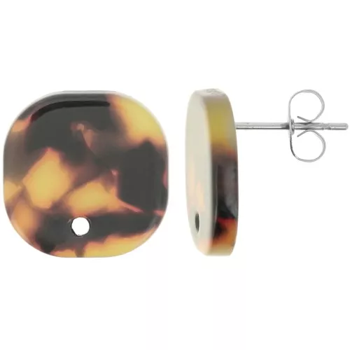 Orecchini perno quadrati a in acetato 15 mm Tartaruga Marrone - Nero x2