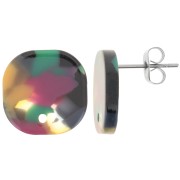 Orecchini perno quadrati a in acetato 15 mm Verde tartaruga - Fucsia x2