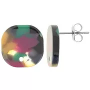 Orecchini perno quadrati a in acetato 15 mm Verde tartaruga - Fucsia x2