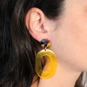 Orecchini perno quadrati a in acetato 15 mm Verde tartaruga - Fucsia x2