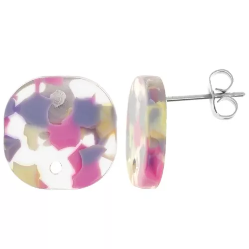 Orecchini perno quadrati a in acetato 15 mm - Terrazzo Vaniglia - Rosa pastello x2