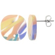 Orecchini perno quadrati a in acetato 15 mm - Viola marmorizzato - Salmone x2