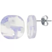 Orecchini perno quadrati a in acetato 15 mm - Terrazzo Violet - Perla bianca x2