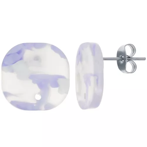 Orecchini perno quadrati a in acetato 15 mm - Terrazzo Violet - Perla bianca x2