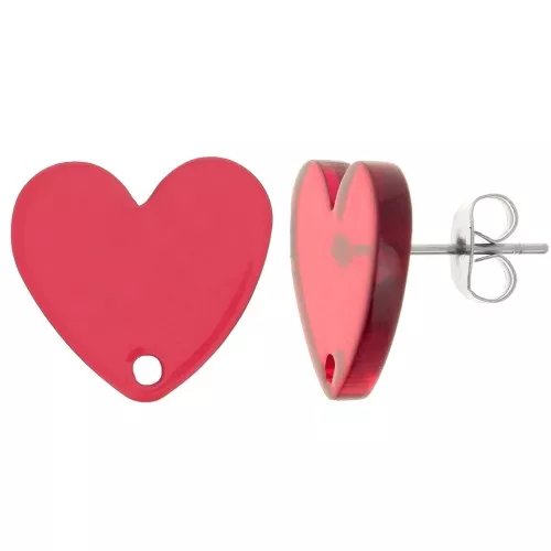 Orecchini perno cuore in acetato 14x15,5 mm - Rosso x2