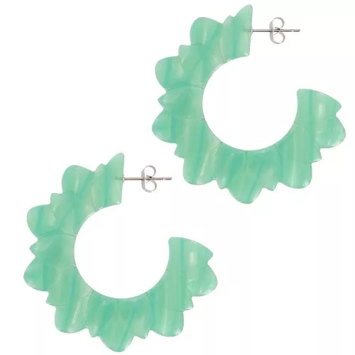 Orecchini a cerchio fiore in acetato 49 mm - Perla verde multipla marmorizzata x2